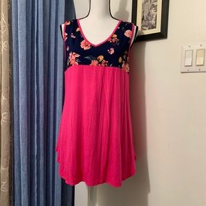 Cool Melon Pink and Navy Floral Tunic Tank Top